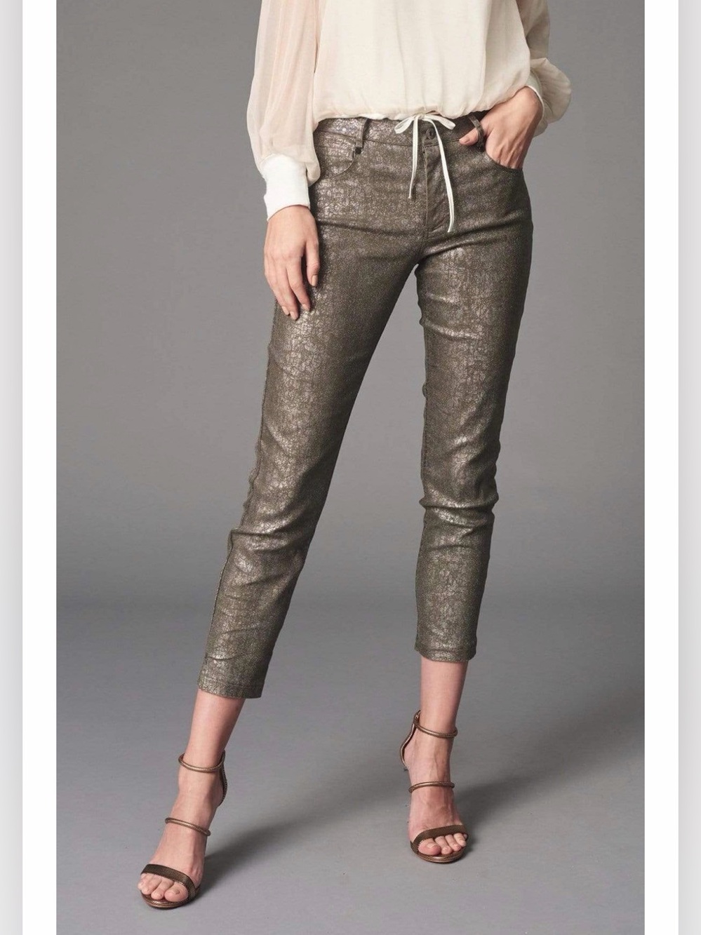 Lola & Sophie Foil Denim Boyfriend Cropped Jean